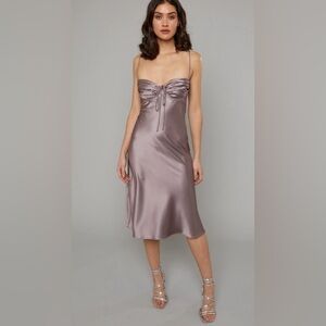 Rare London Mauve Satin Pin Tuck Cup Detail
Lace-up Back Midi Slip Dress - Large